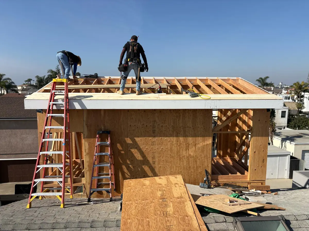 Laguna Bay Developing crew building an ADU roof