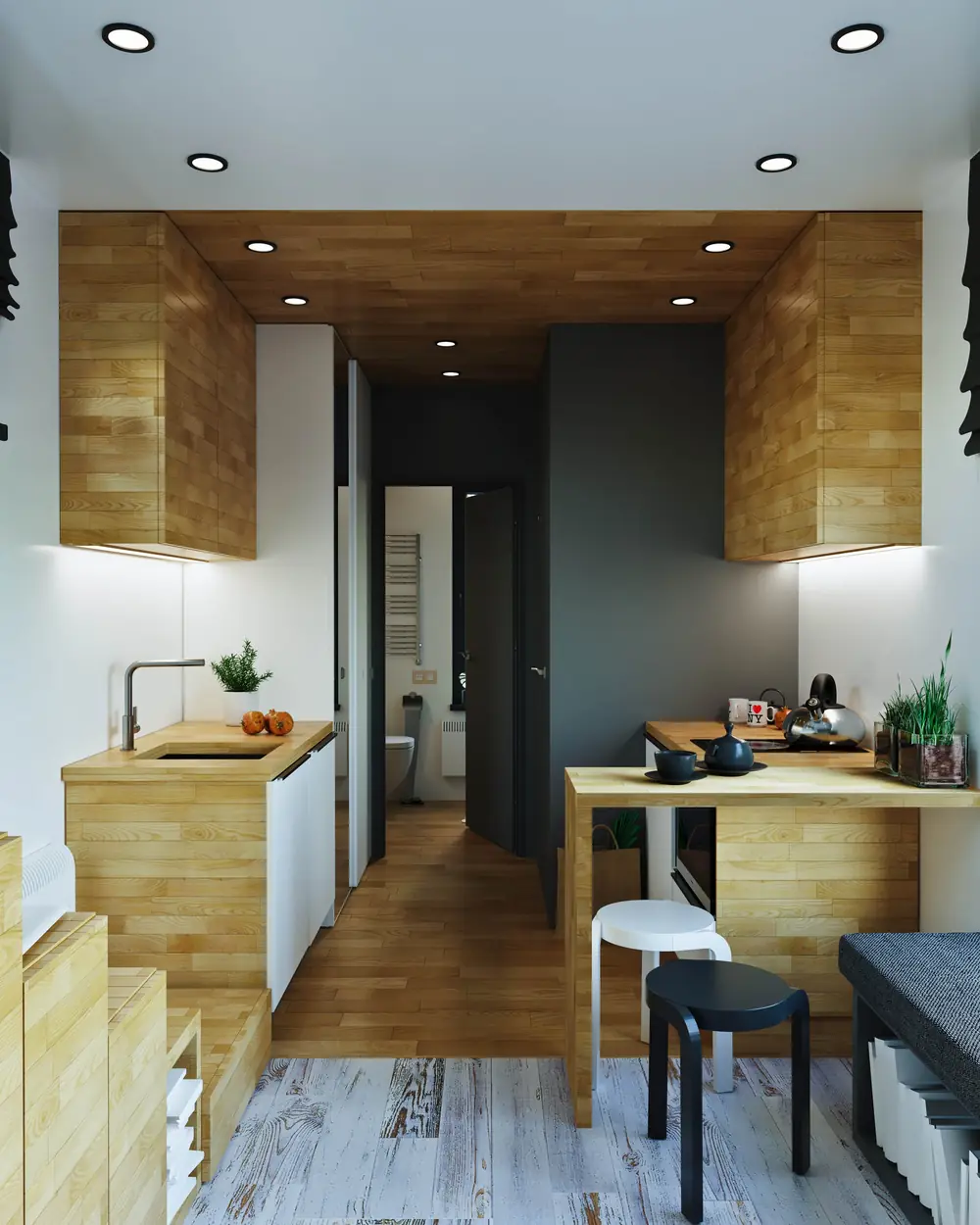 Compact ADU kitchen and dining area