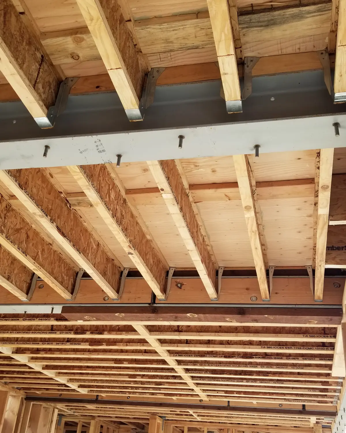 Structural framing detail on an ADU build